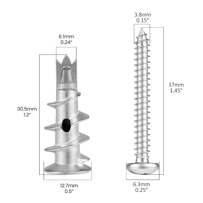 مجموعة مراسي الحوائط الجافة للزنك ذاتية الحفر من VKKM - مع 60 قطعة من مراسي الزنك و60 قطعة # 8 براغي، تحمل ما يصل إلى 50 رطلاً، لا حاجة إلى حفر مسبقًا