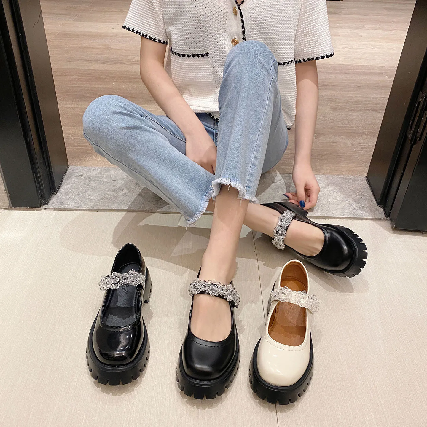 

Shoes Loafers Women Casual Leisure Genuine Cow Leather Platform Ladies Outdoor Soft Flat Round Chunky