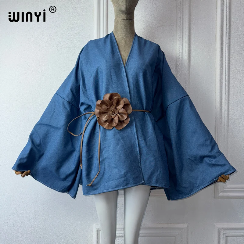 WINYI Kimono denim Cardigan maxi Dress elegant Party Swimming beach Cover Up dress abaya short dresses denim jacket woman