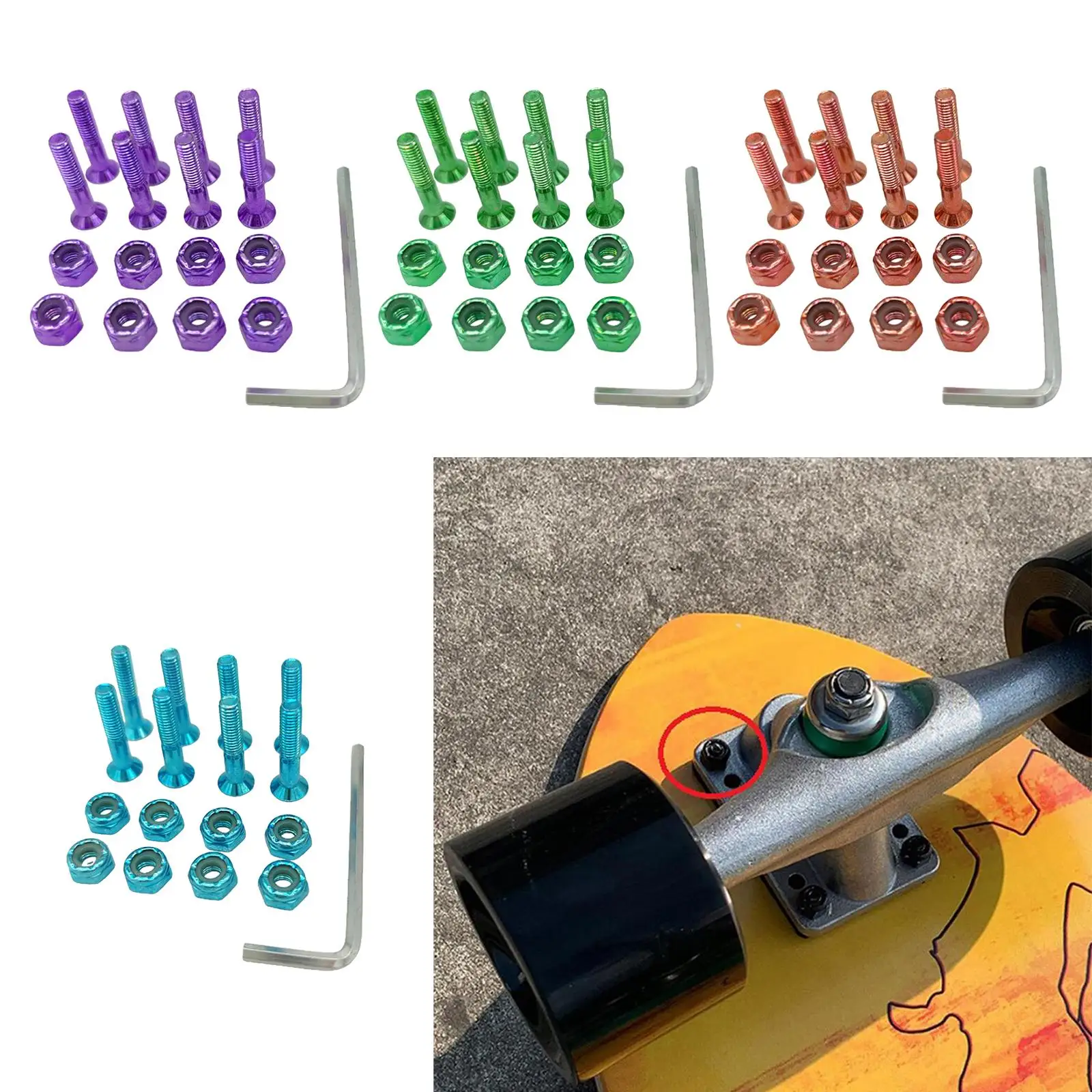 Jeu de vis de rechange pour skateboard, longboard, 2-6 paquets, 8 pièces