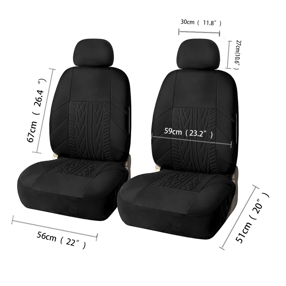 AUTO HIGH Embroidery Car Seat Covers Set Polyester Universal Fit Most Cars Truck SUV Van Protector Black - Front Pair