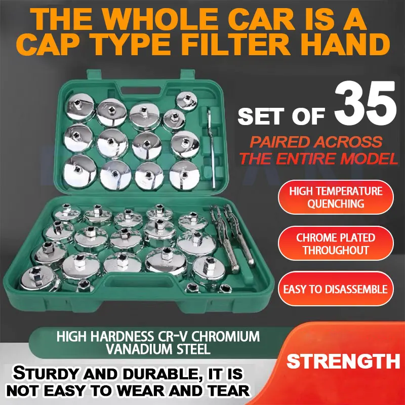 

Автомобильный масляный фильтр типа крышки, 35 шт. Шляпчатый ключ с масляным фильтром Специальные инструменты для демонтажа масляной решетки фильтра втулка для разборки и сборки автомобильных фильтров