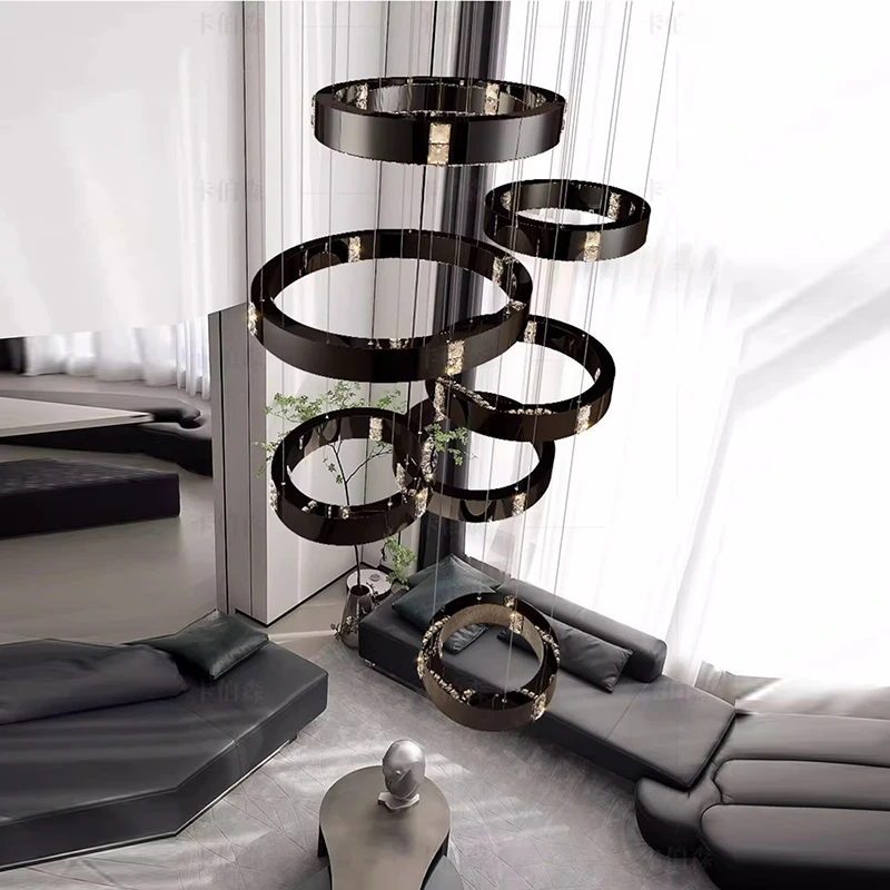 

American style Shiny Black Crystal chandelier, lustre Hardware Height adjustable Ceiling Hotel lobby decoration Dimmable