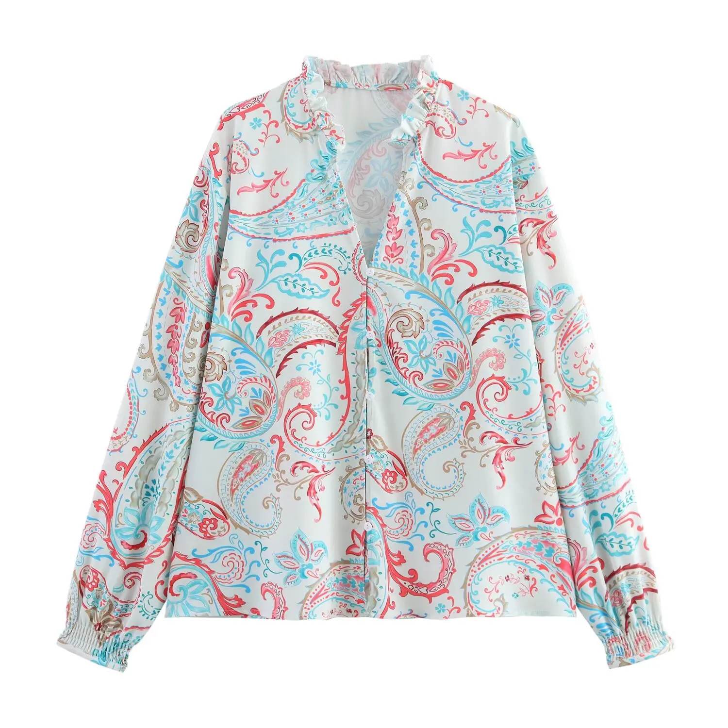 

Women Vintage Shirts & Blouses Women Printing V-Neck Single Breasted Spring Summer Top Women's Vintage Clothing 2581185