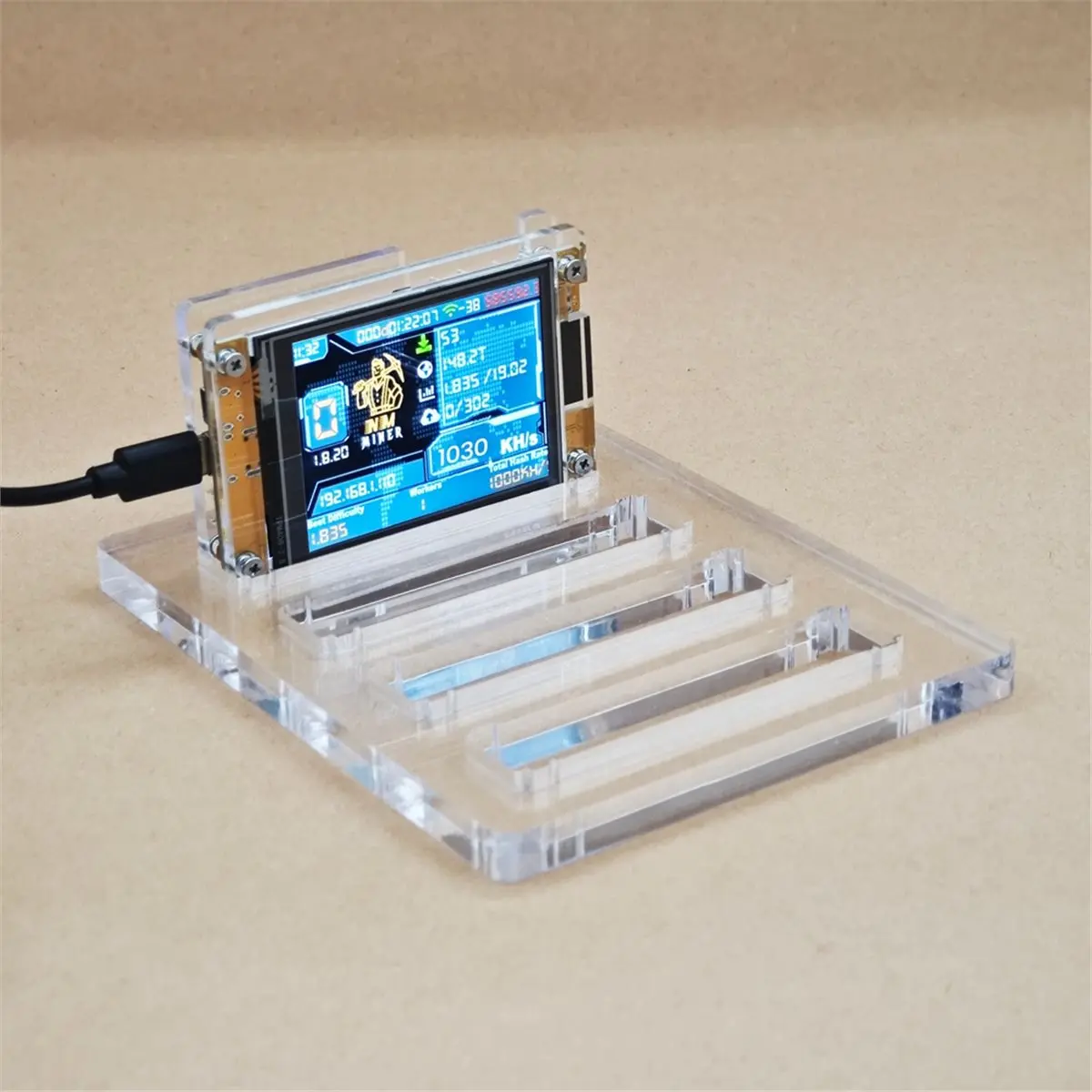 A86G NEW 1030KH/S Upgraded BTC Solo Miner with 4 Slots Stand 2.8 Inch Smart Touchscreen Bitcoin Crypto Solo Lottery Miner