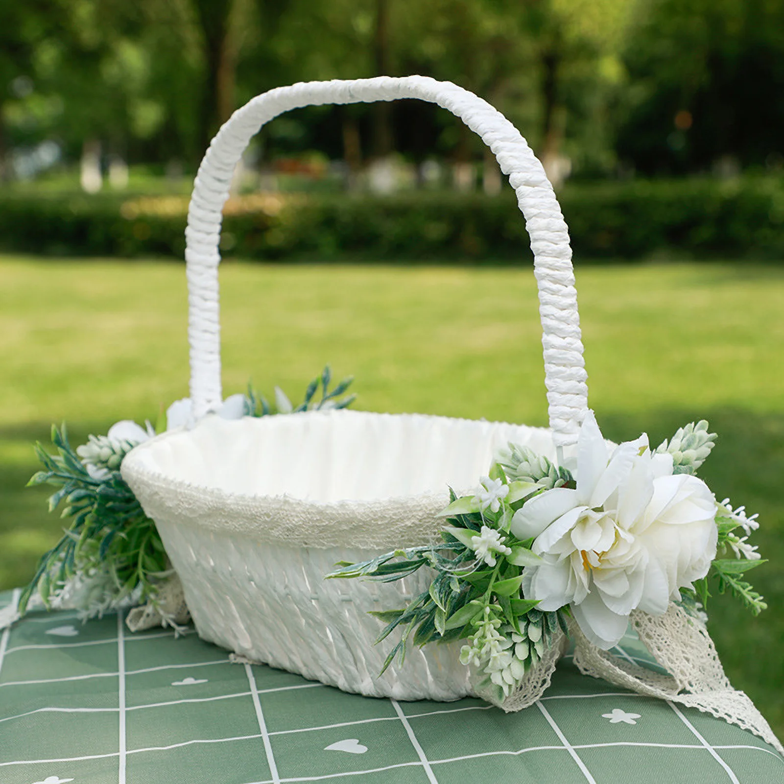 Folding Handle Flower Boy Basket Outdoor Wedding Small Flower Basket Simulation Decorative Festival Flower Basket