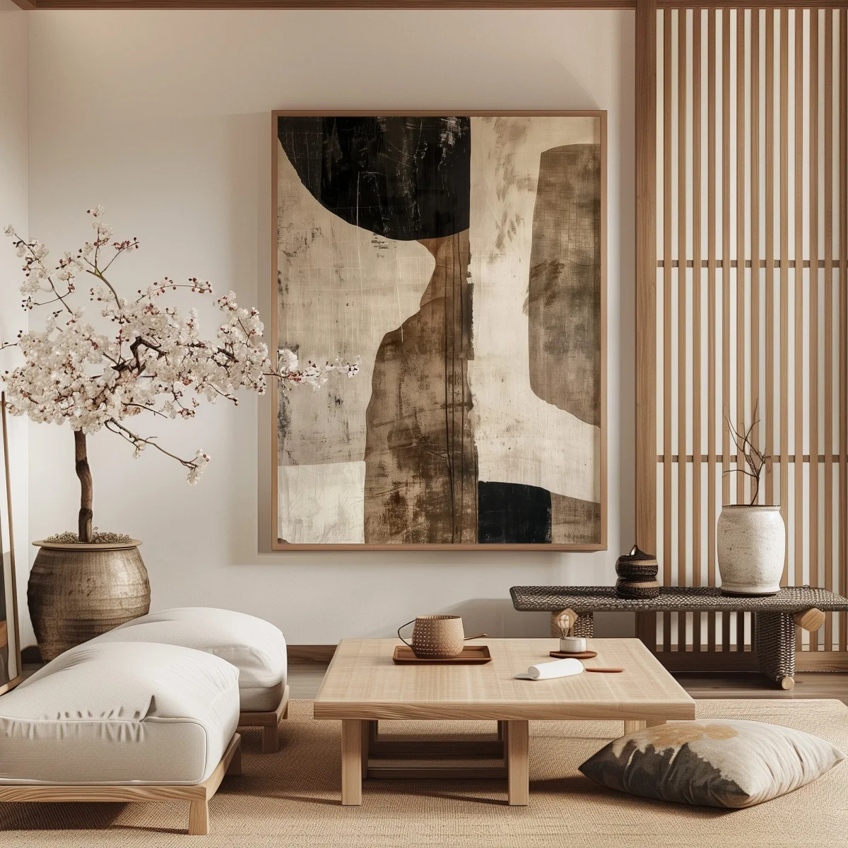 Japanischer Wabi-Sabi Abstrakter Leinwanddruck Poster Japandi Vintage Minimalistische Beige Kunstdrucke Flur Wandkunst Wohndekor Poster