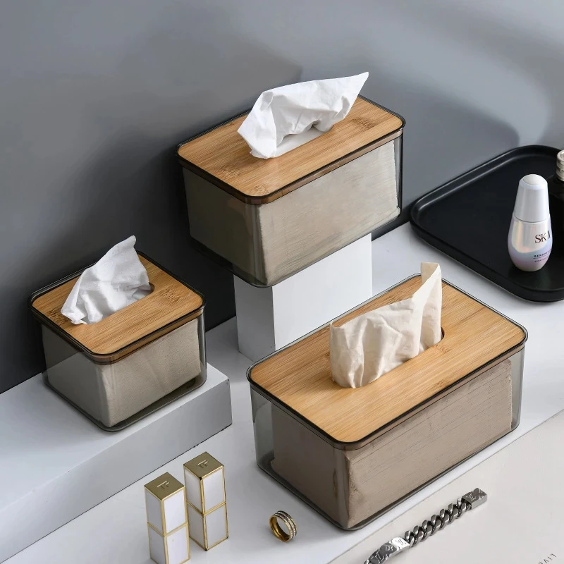 

Transparent Tissue Box Removable Wooden Cover Paper Towel Storage Box Napkin Storage Container Home Car Paper Dispenser