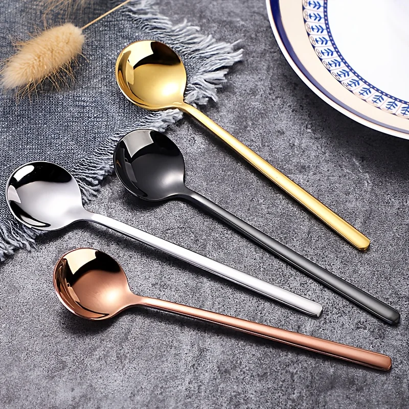 

6-piece Stainless Steel Mini Round Spoons - Gold Finish, Durable and Corrosion-resistant, Suitable for Coffee, Milk