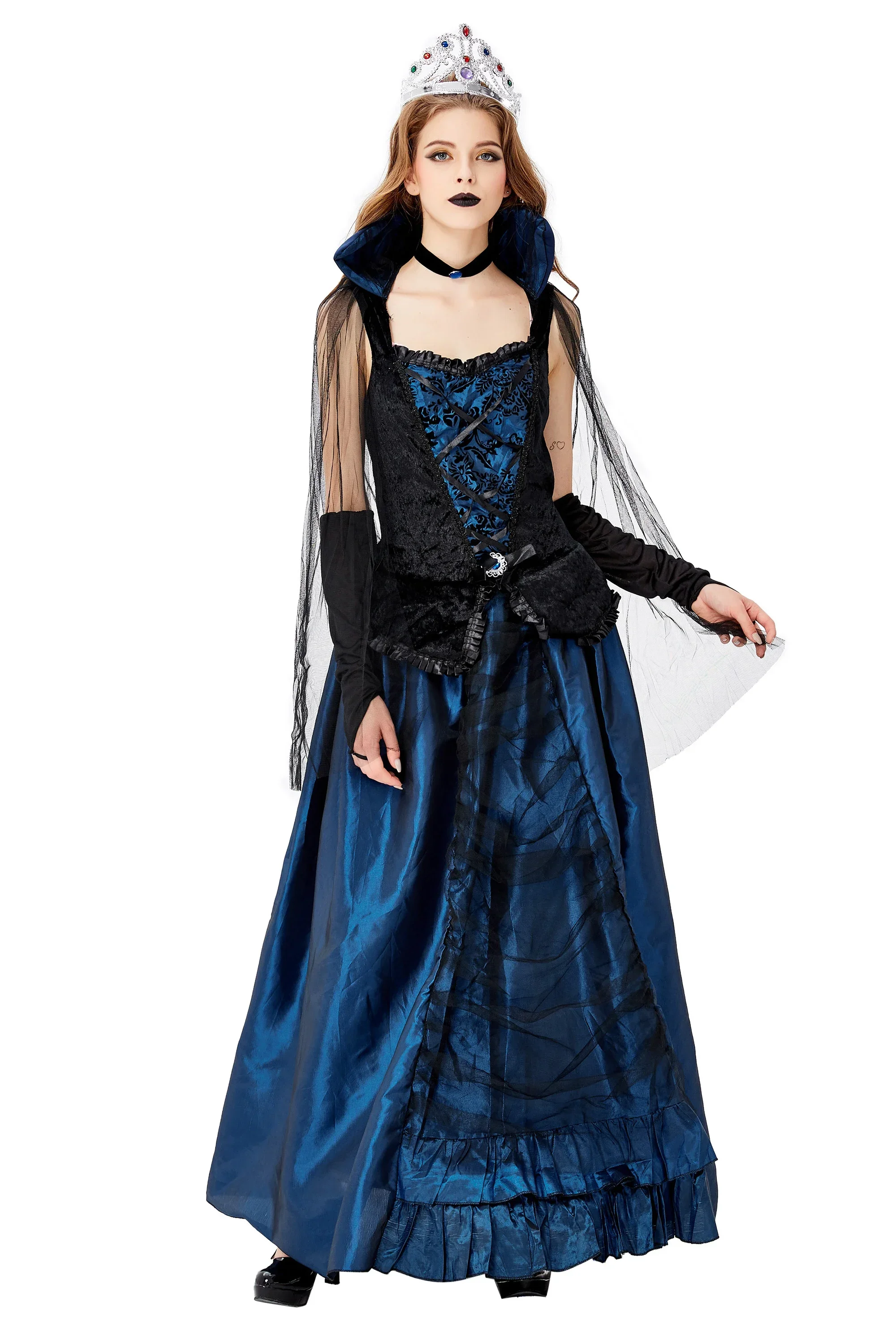 Cosplay Halloween Carnival Purim Blue Enchantress Court Dress Queen's Palace Luxury Earl Dress Witch Vampire Princess Costume