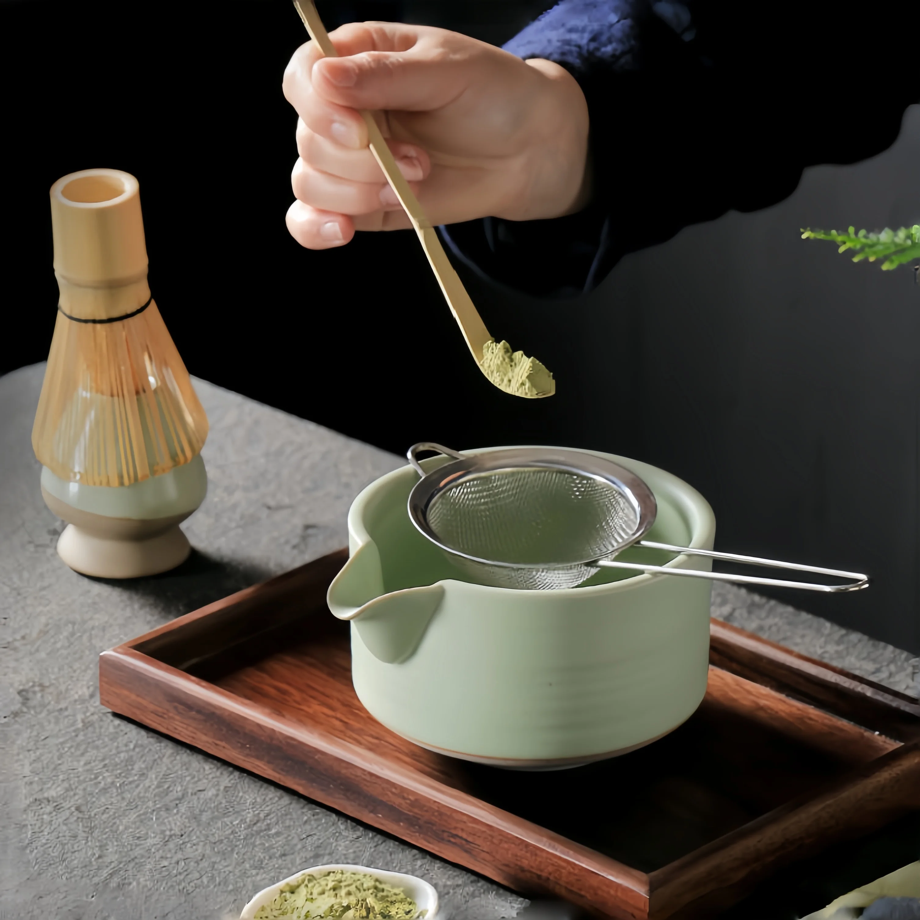 Japanisches Matcha-Tee-Set, Matcha-Schneebesen, traditionelle Schaufel, Teelöffel, Schaufelhalter, handgefertigtes Zeremonien-Set für traditionelle Teezeremonie