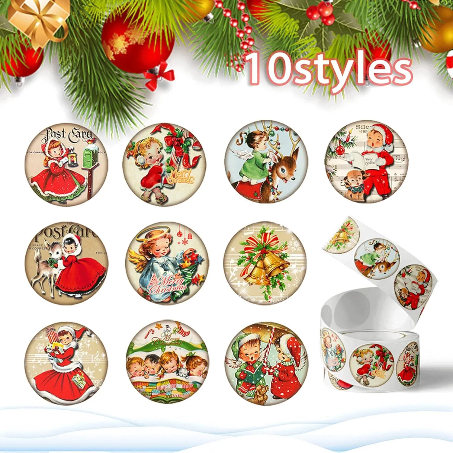 500Pcs/ 1 rolls Merry Christmas Thank You Stickers Seal Labels For Envelope Cards Gift Package Scrapbooking Decor