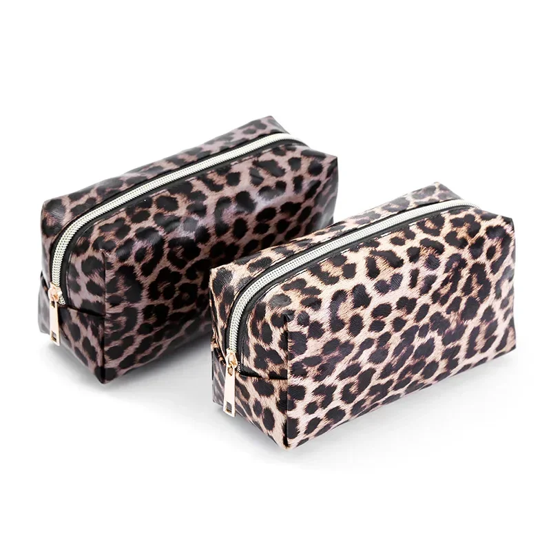 Women Marbling Leopard Cosmetic Organizer Bags PU Leather Toiletry Lipstick Makeup Brush Pouch Bags Students Large Pen Holder