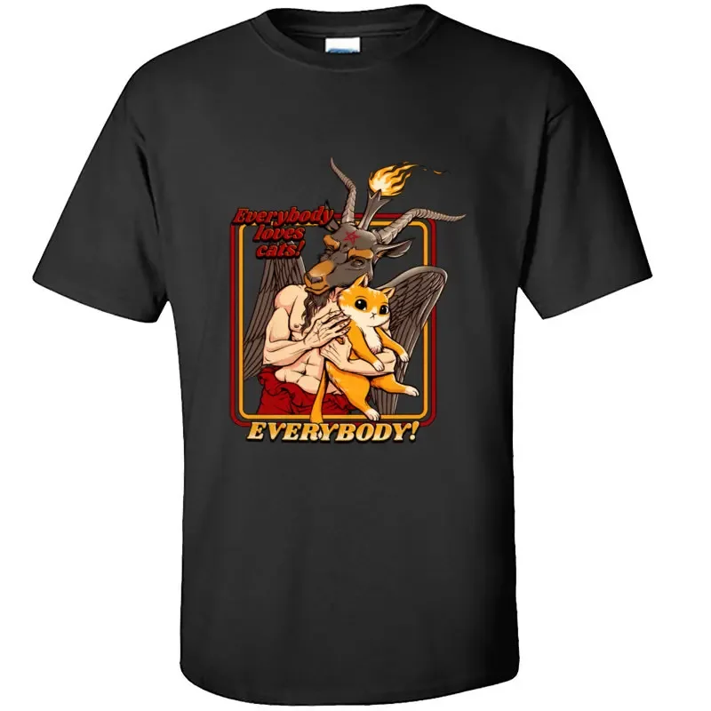 Camiseta de algodón de gran tamaño para hombre, prenda de vestir, a la moda, divertida, novedosa, con estampado de todo el mundo, el gato, Satán, regalo de Feliz Navidad
