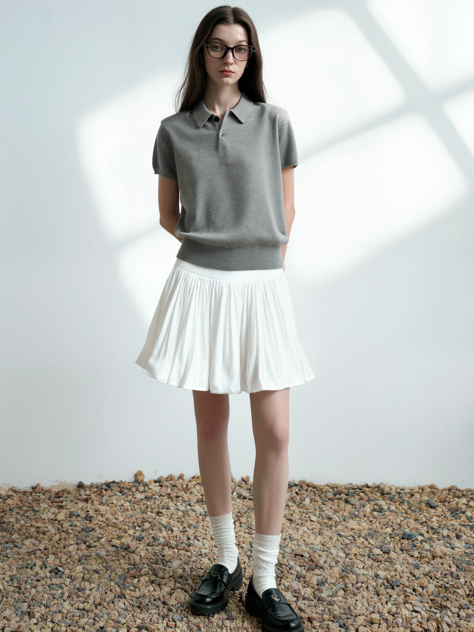 

HUAAPPUW Retro Short Sleeve Knitted Shirt Pure Color Simple Fashion Women's Summer New Arrival Soft Polyester Fiber