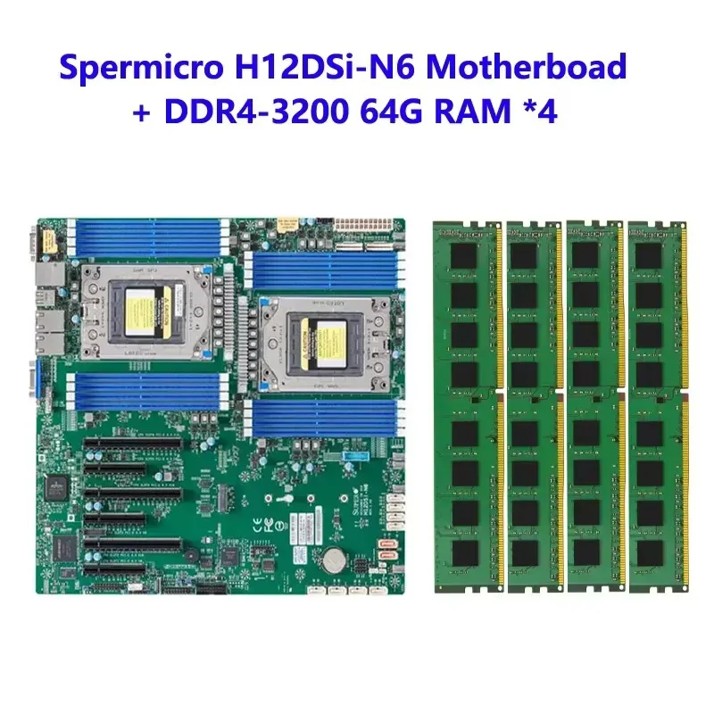 FOR Supermicro H12DSi-N6 Motherboard  / 2PCS* AMD EPYC 7742 64C/128T CPU Processor  / 4pcs* 64G DDR4-3200mhz RAM =256G Memory