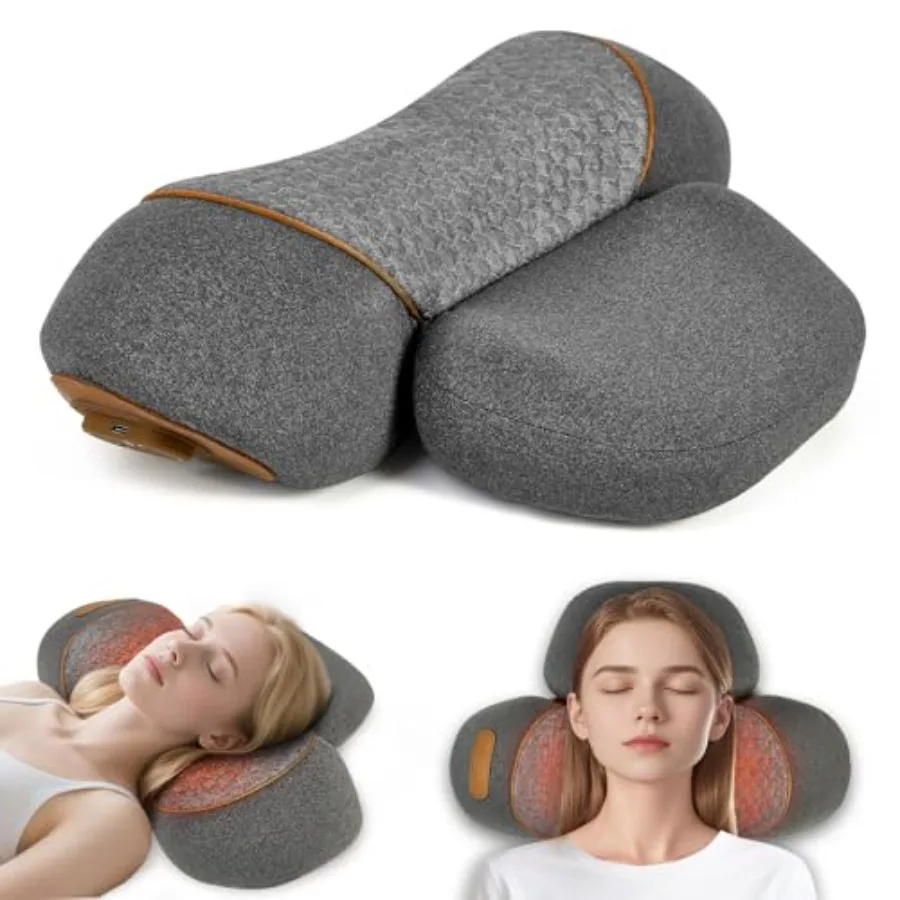3-in-1 Heated Neck Massager Pillow for Pain Relief with Heat Vibration Airbag Traction in Black Portable Ergonomic Design Ideal