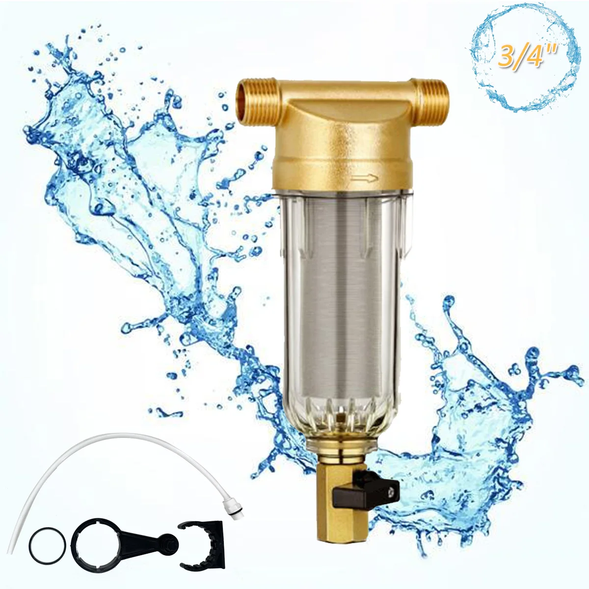 2800-3200L/H Reusable Whole House Spindown Pre Sediment Water Filter, Water Pre-Filter System, 3/4