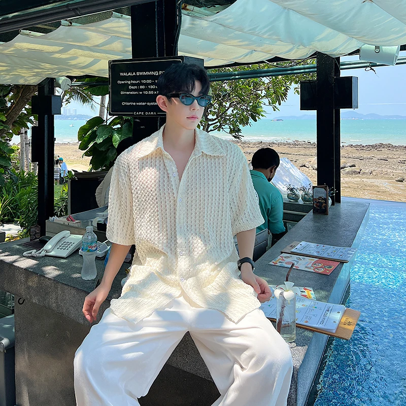 

Легкая трикотажная рубашка с воротником и коротким рукавом для мужчин, летняя, свободного кроя, дышащая, с защитой от солнца, повседневная, из полиэфирного волокна