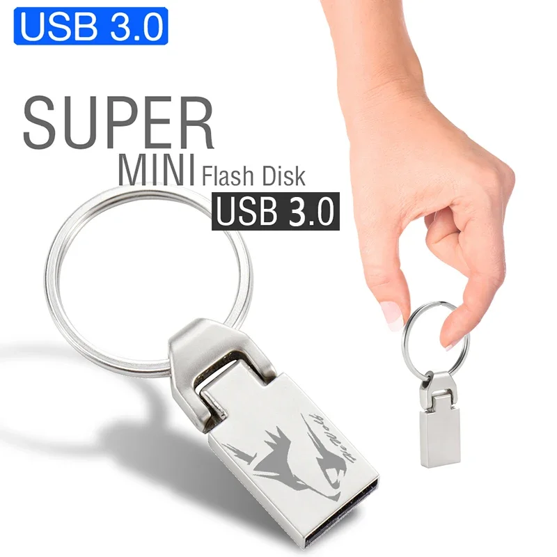 미니 금속 USB 플래시 드라이브 64GB 3.0 고속 100% 실제 용량 실버 무료 키 링 32GB 사용자 정의 로고 USB 스틱 Pendrive 16GB