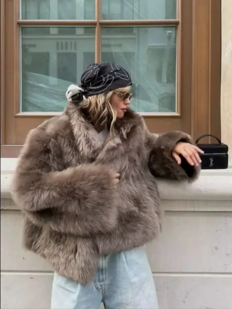 Jaqueta curta de pele sintética feminina elegante moda gola único breasted casacos soltos senhora nova diária jaquetas de rua alta