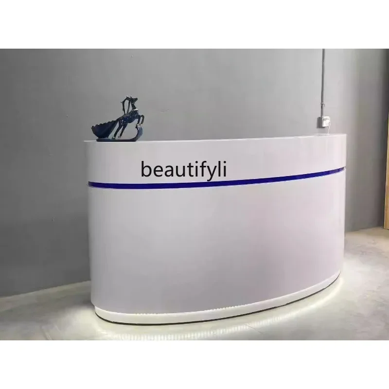 

Baking Paint Custom Curved Art Front Desk Simple Modern Reception Desk Hall Bar Beauty Salon Cashier Desk Shopping Guide Clothes