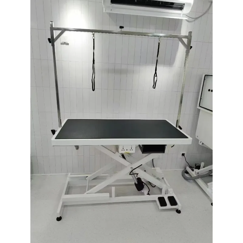 Electric Cross Lifting Pet Grooming Table Power Points, Tools Organizing Drawer, Hanging Hooks Multifunctional Pet Table