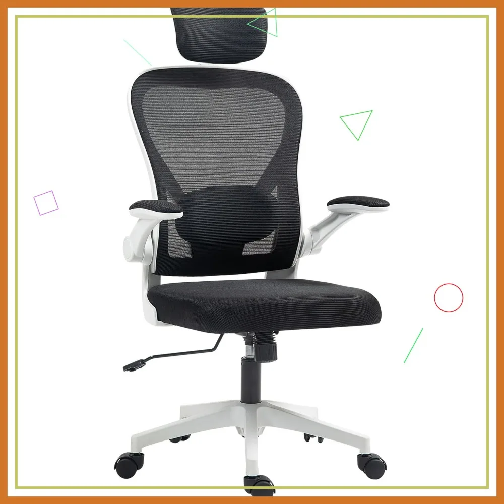 

Ergonomic Office Chair High Back with Flip-up Armrest, Adjustable Lumbar Support & Headrest, Mesh Computer Chair for Home Study