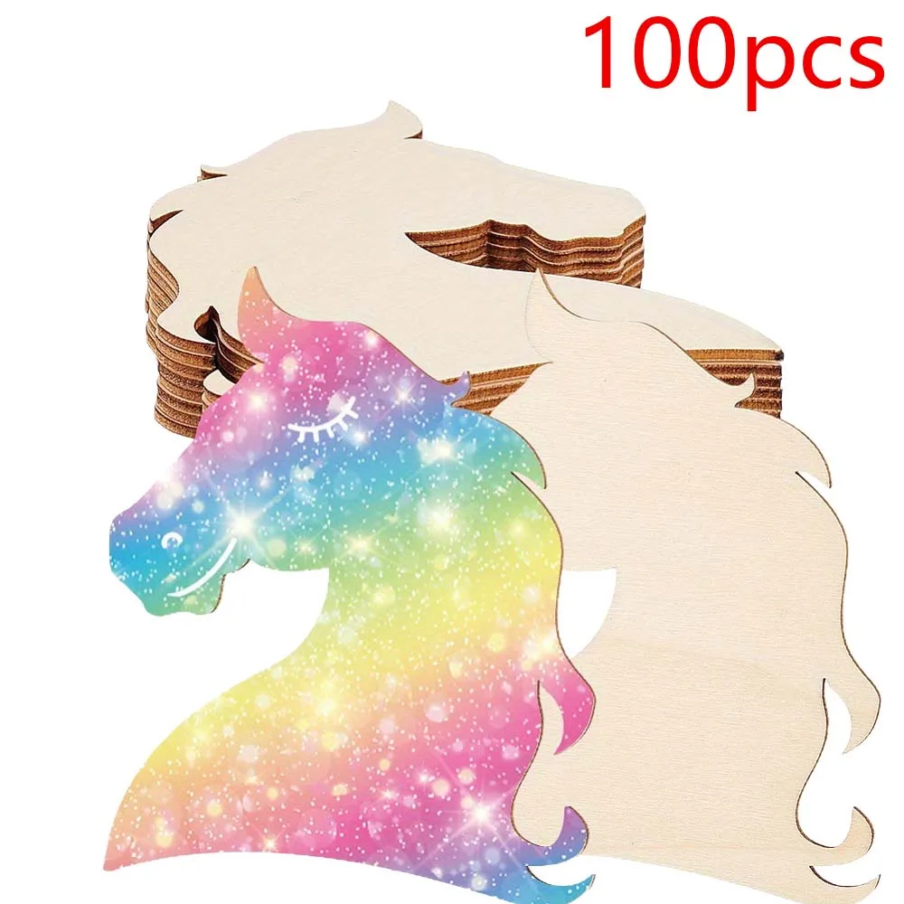 10/50/100 unidades de cabeza de caballo sin terminar, espacios en blanco cortados con láser de madera, suministros para manualidades Diy para decoración del hogar de granja y proyectos temáticos de animales