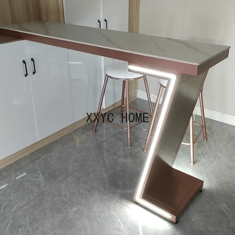 Rock Slab Bar Tables with Lamp Nordic Kitchen Furniture Light Luxury Balcony High Table