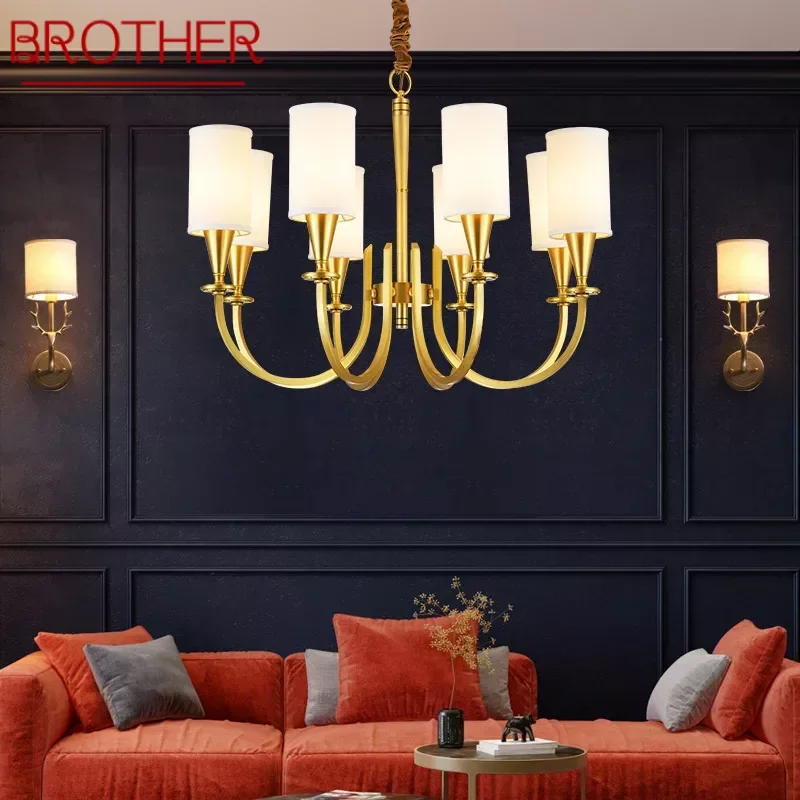 

BROTHER American Brass Pendent Lamp Luxurious Living Room Restaurant Bedroom Retro Hotel Villa Chandelier