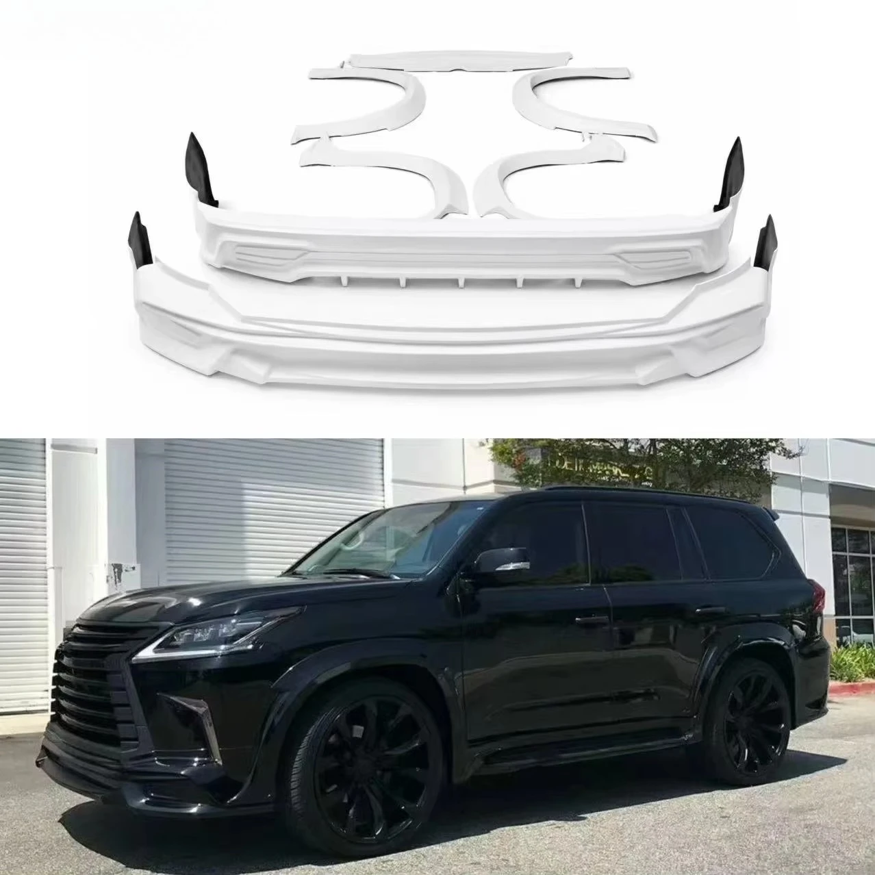New WALD Style for LX570 2015-2021 Body Kit Upgrade Front Lip Diffuser Spoiler Wide-body Kit
