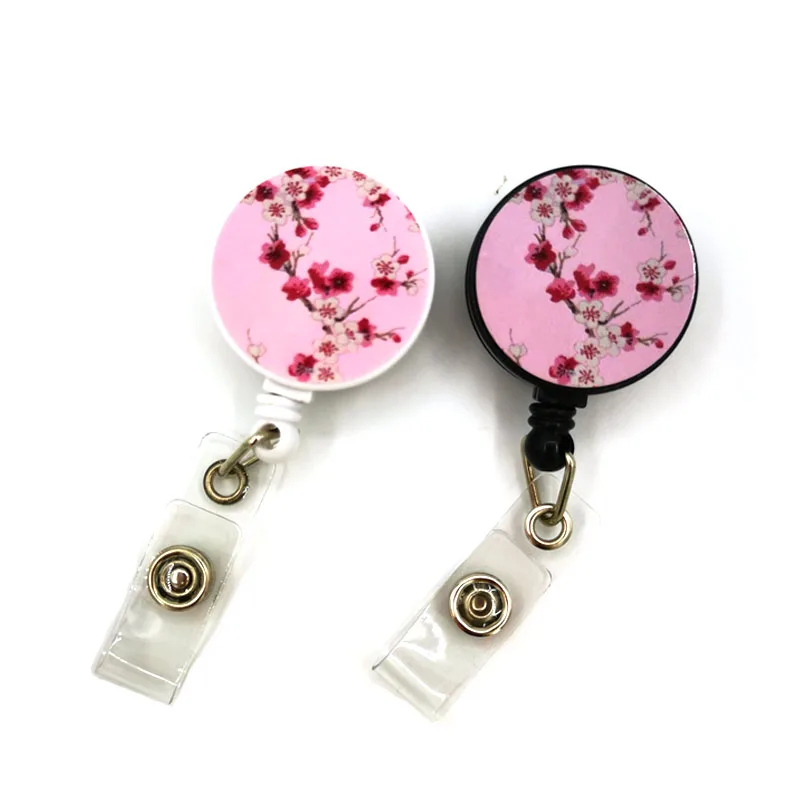 Pink Cherry blossoms Retractable Badge Reel Lanyard Nurse ID Business Credit Card Work Card Office Student Clips Card Cover Bag