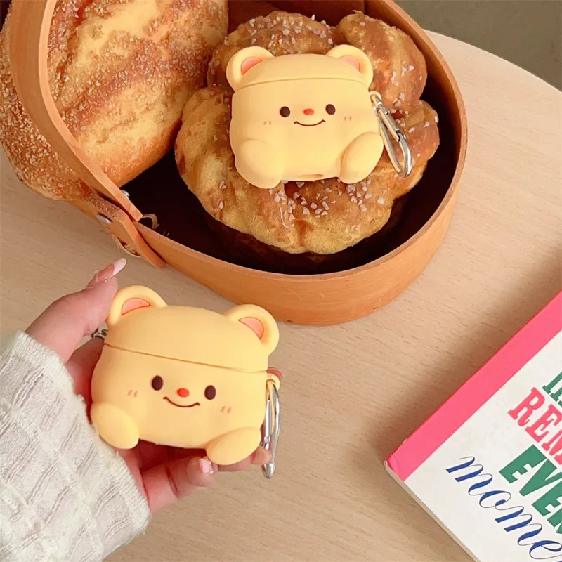 Funda amarilla de oso de dibujos animados para AirPods 4, Airpod 1, 2, 3 Pro Pro2, auriculares Bluetooth, caja de carga, funda protectora para auriculares