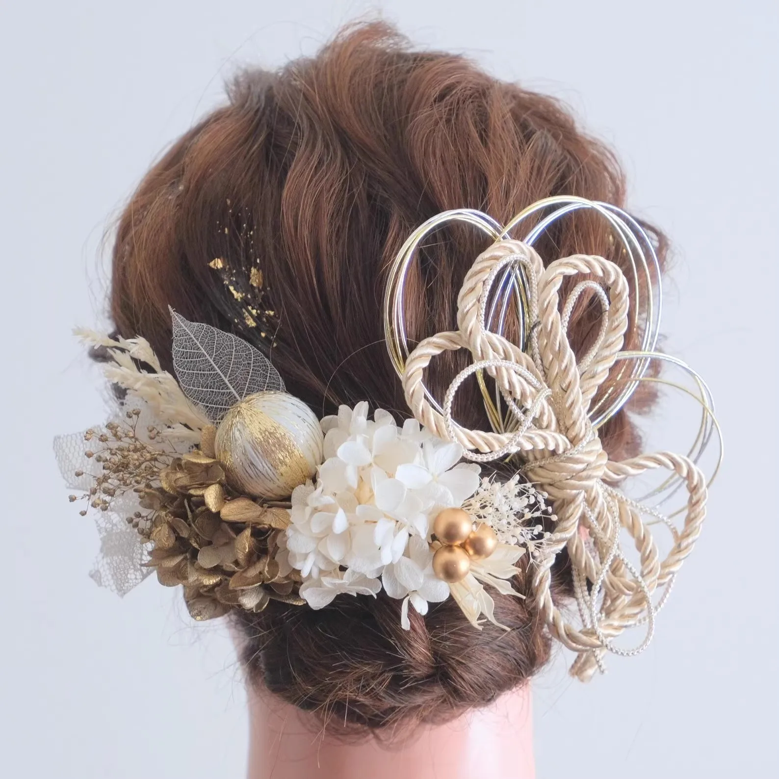 

Women's Dried Flower Hair Accessory Gold Hair Bands Japanese Style Flower Hairpin Headdresses Set Kimono