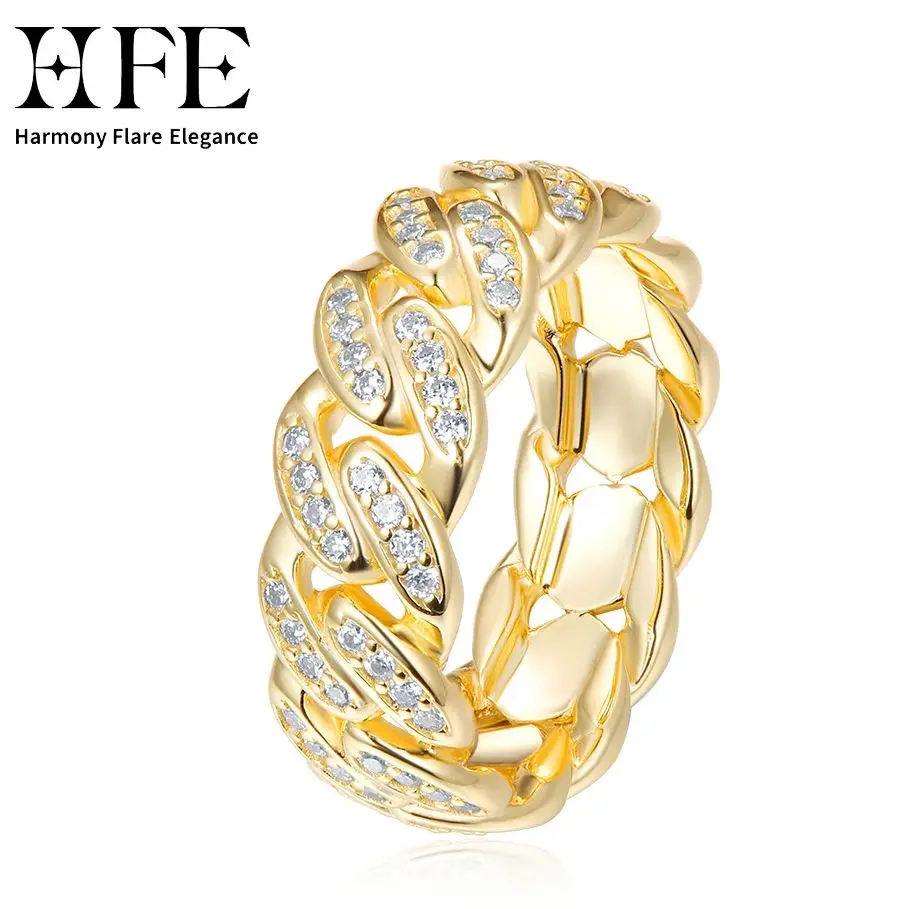 

HFE Luxury Cuban All Moissanite Ring 925 Sterling Silver 18k Gold Plated Men's and Women's Fashionable Diamond Ring Jewelry Gift