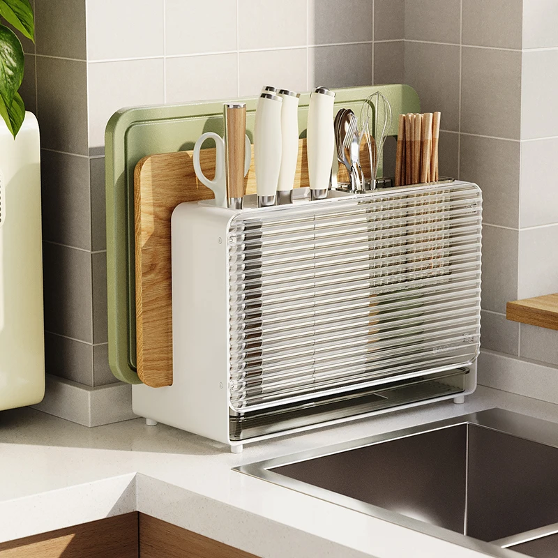 

Kitchen Wall-Mounted Cutting Board Rack Carbon Steel Knife Holder Chopsticks Storage Shelf Integrated Design Dustproof Function