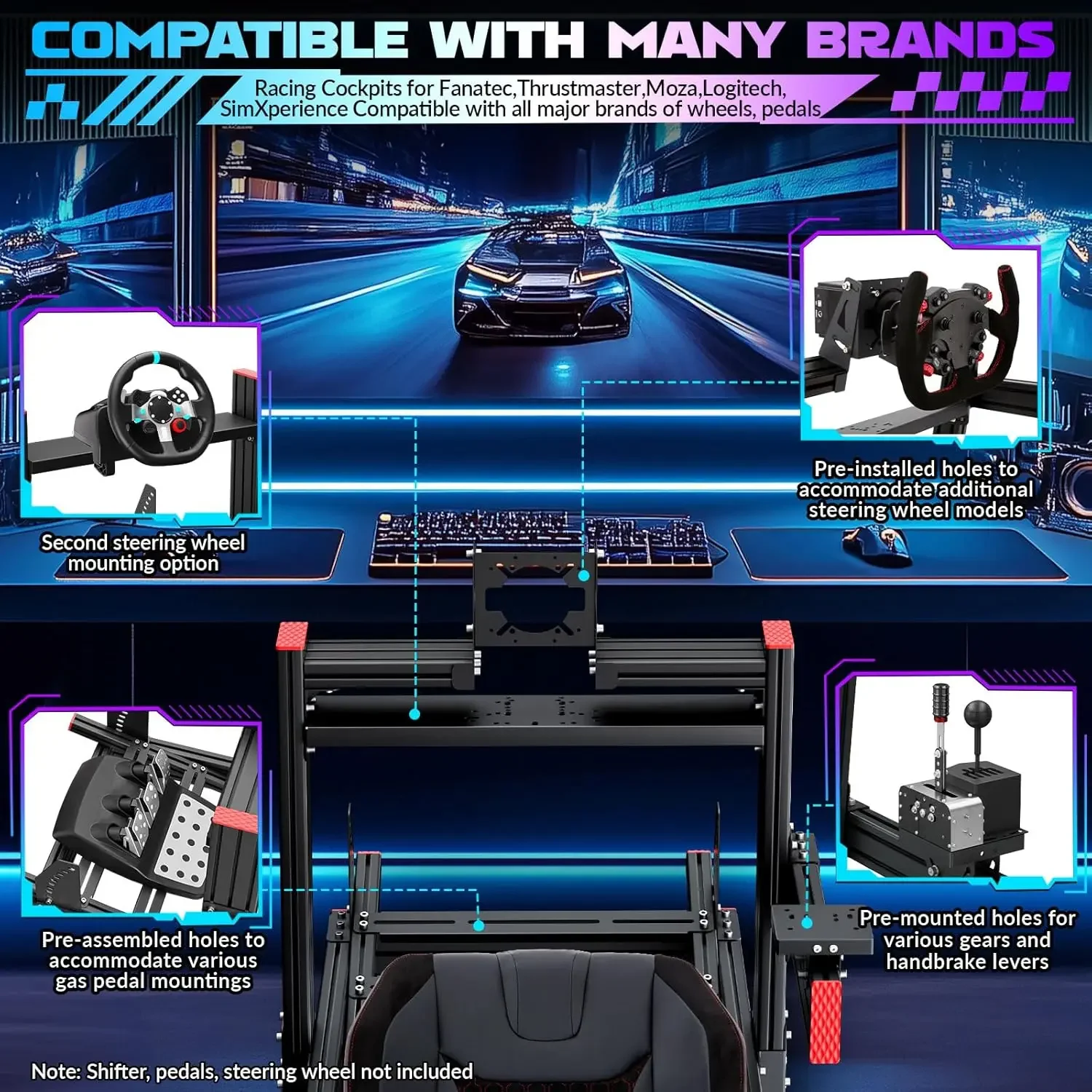 Racing Simulator Cockpit: Elite Series Rennsitz, verstellbare Radhalterung, passend für Logitech/Fanatec (keine Rad/Pedale/Shifter)
