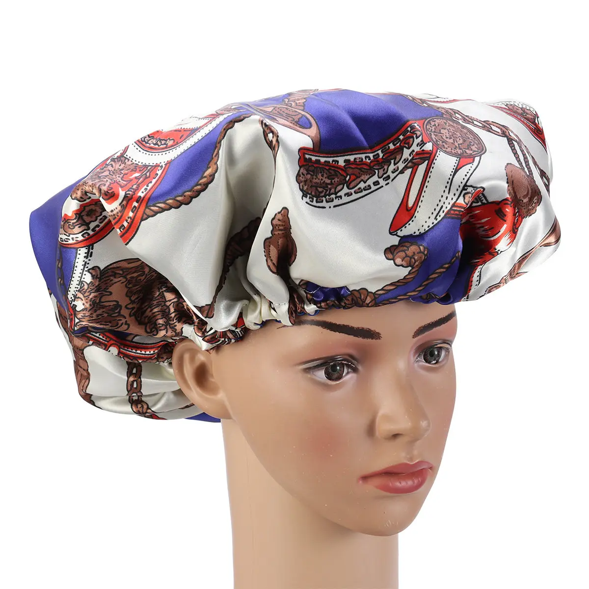 

Двухслойная атласная шапочка для сна большого размера для женщин, эластичная, для защиты волос, для химиотерапии, для контроля пушистости и кудрей