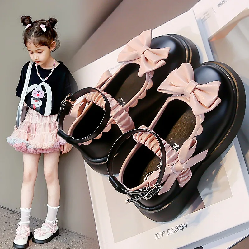 Girls' Leather Shoes Fashion Lolita Mary Janes Autumn Pu Leather Kids Flat Shoes  Bowknot Sweet Princess Girls Comfy School Shoe