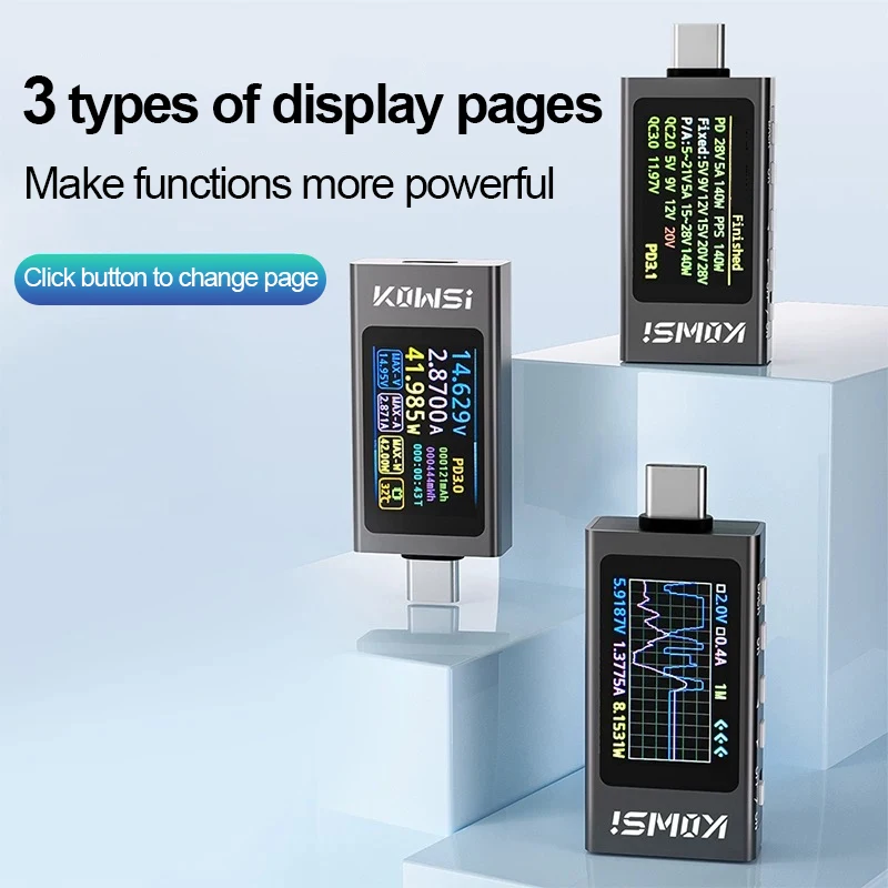 KWS-X1 4V-30V 12A Type C Tester Voltmeter Ammeter TYPE-C Fast Charge Detection Trigger Capacity Measurement Ripple Measurement