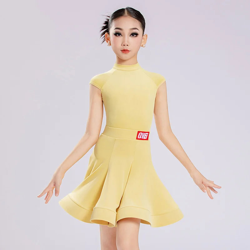 

Kids Girls Velvet Latin Dance Clothes Practice Dancewear Children Long Bodysuit and Fishbone Skirt Ballroom Training Costume