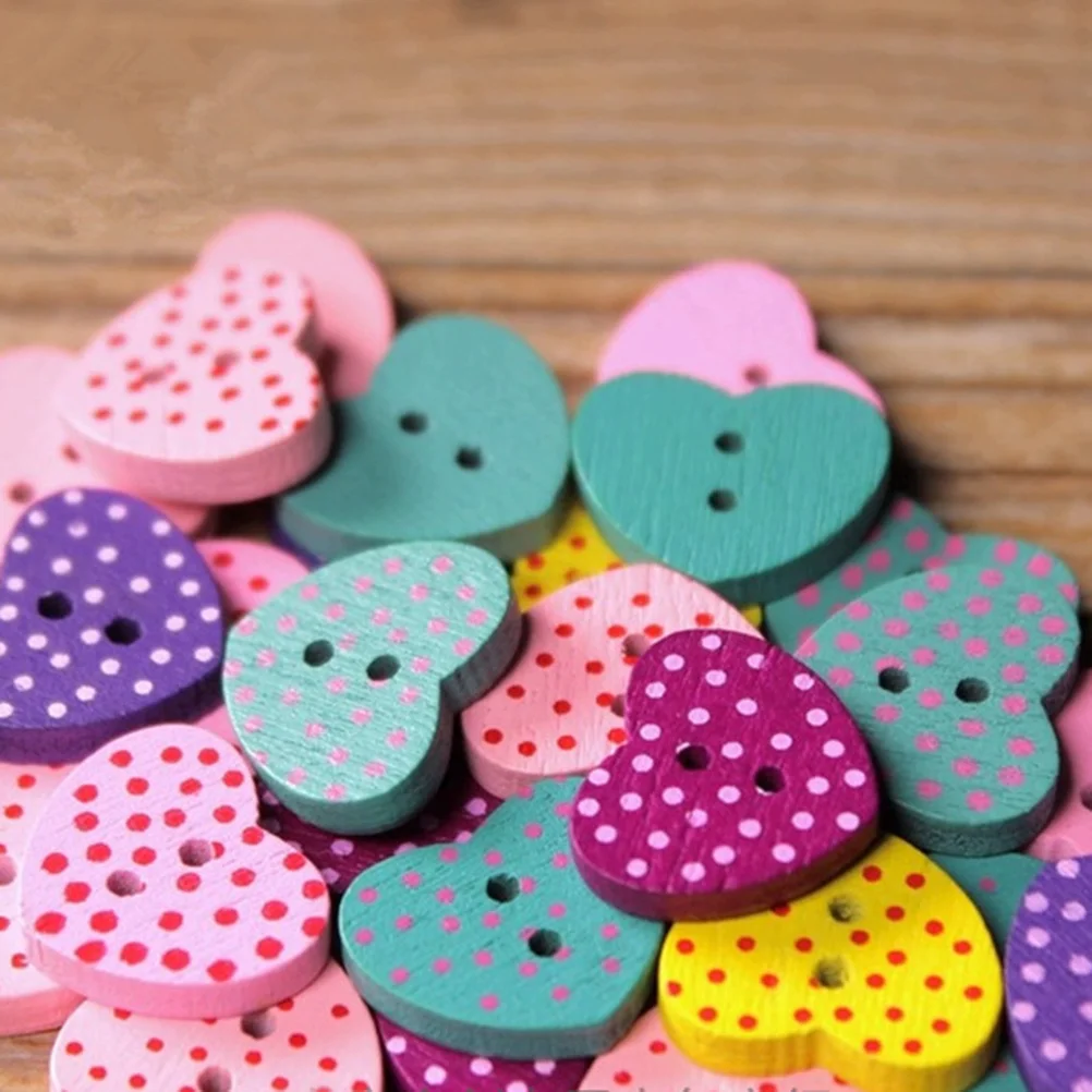 

100Pcs Heart Shaped Wooden Buttons Dotted Design Creative DIY Craft Supplies for Handmade Projects Wooden Buttons for Crafting
