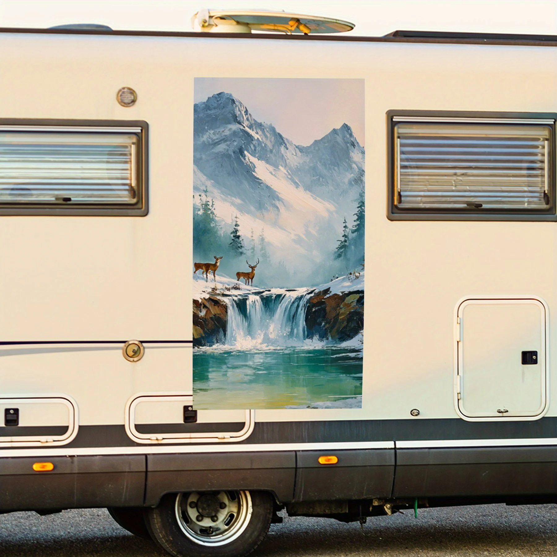 

Mountain Waterfall with Deer Vinyl Decal for Motorhome Car Door, Waterproof Self-Adhesive Vinyl Stickers, Decoration Protection