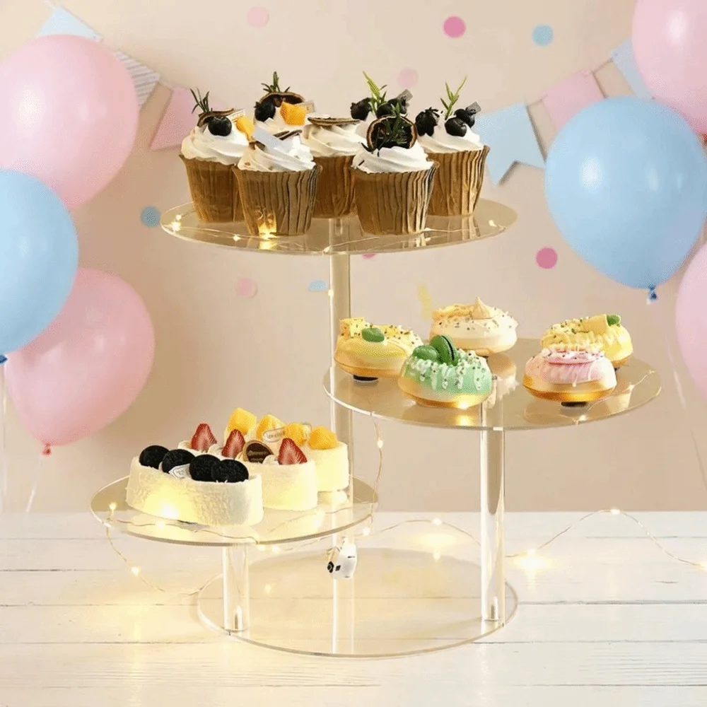 Transparent Acrylic Cake Stand Detachable Multiple Layers Cupcake Display Rack Round Lightweight Dessert Display Tray