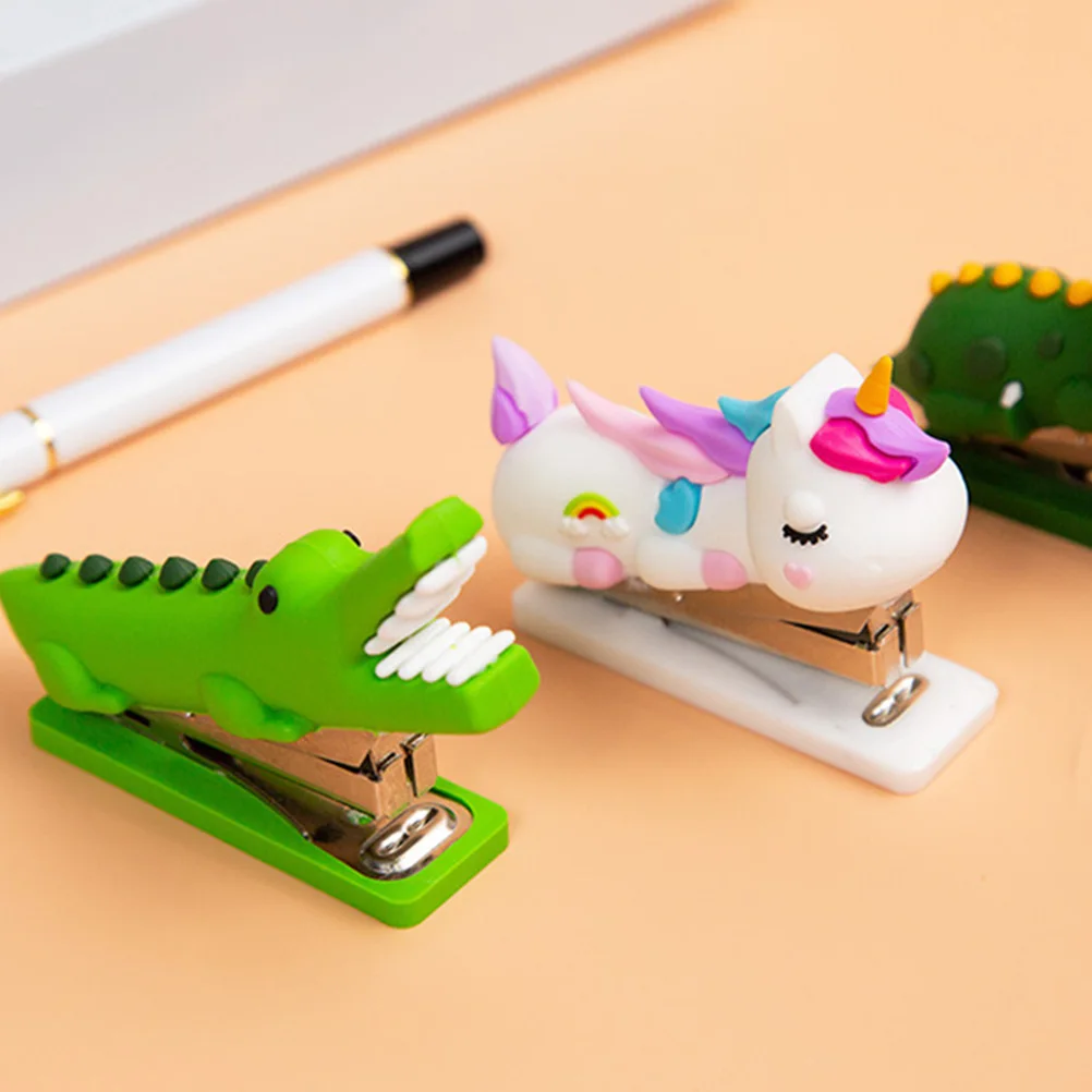 3Pcs Crocodile Students Reusable Stapler Cute Animal Funny Desk Poratble Mini Handheld Children School Prize Office Stationery