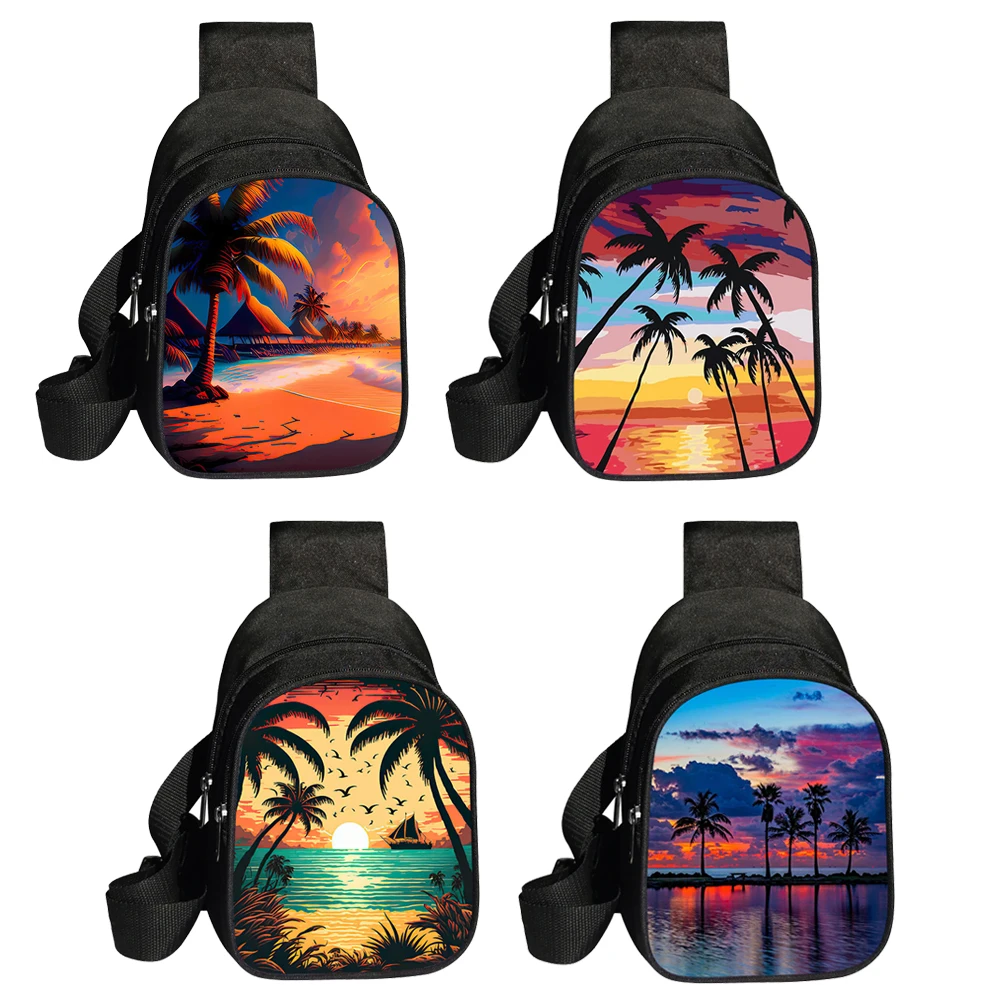 

Tropical Hawaiian Beach Style Printing Chest Bag Coconut Palm Tree Crossbody Bags for Travel Women Men Canvas Shoulder Bag Gift