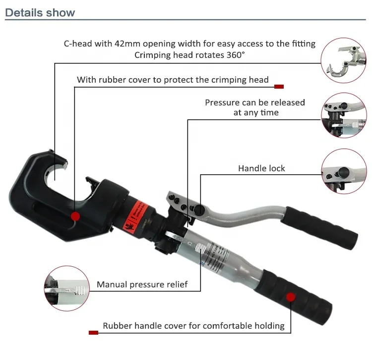 HCT-12042 C-shape 700bar 400mm2 Crimping 12T Cable Hydraulic Manual Hand Crimping Tool