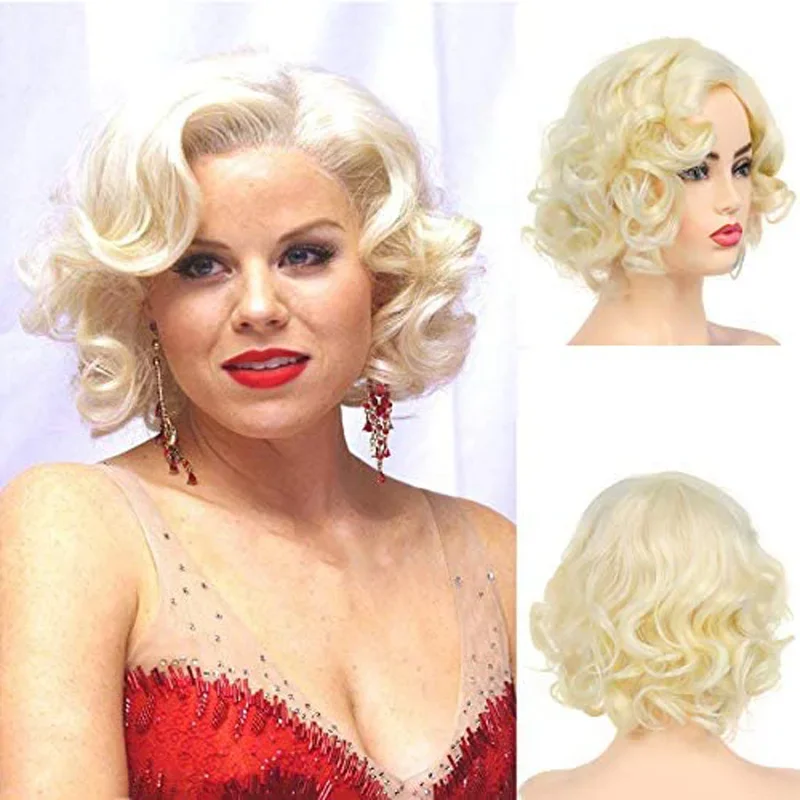 

Synthetic Natura Wavy High Temperature Cosplay Wigs For Women Short Curly Blonde Wave Wig Fiber Daily Hair