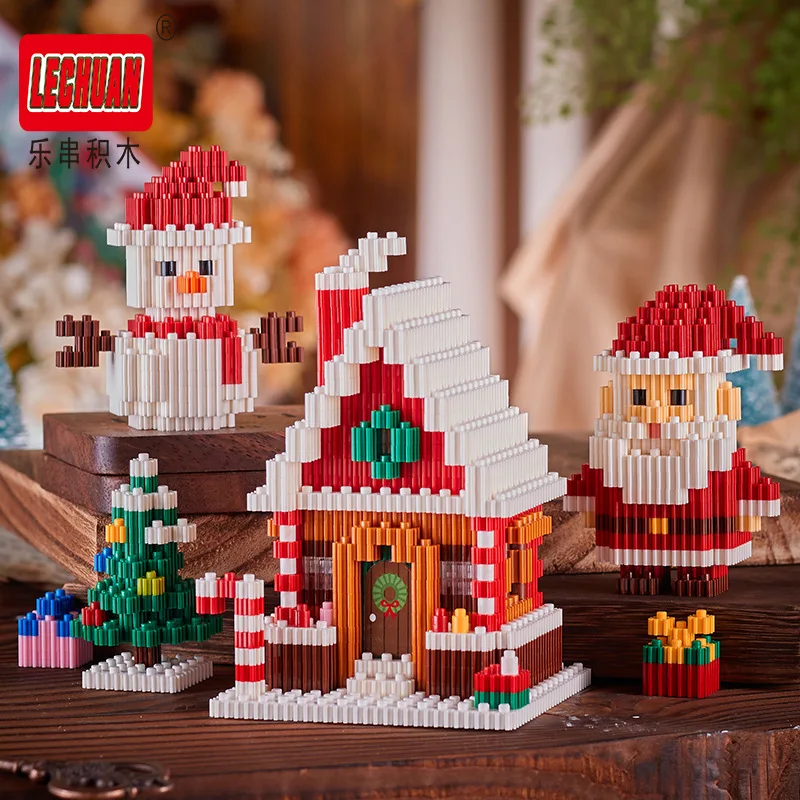 Micro Building Blocks Bricks Figure Toy para Crianças, Natal, Halloween, Papai Noel, Alce, Boneco de Neve, Casa na Árvore Montada, Linkgo, Presente